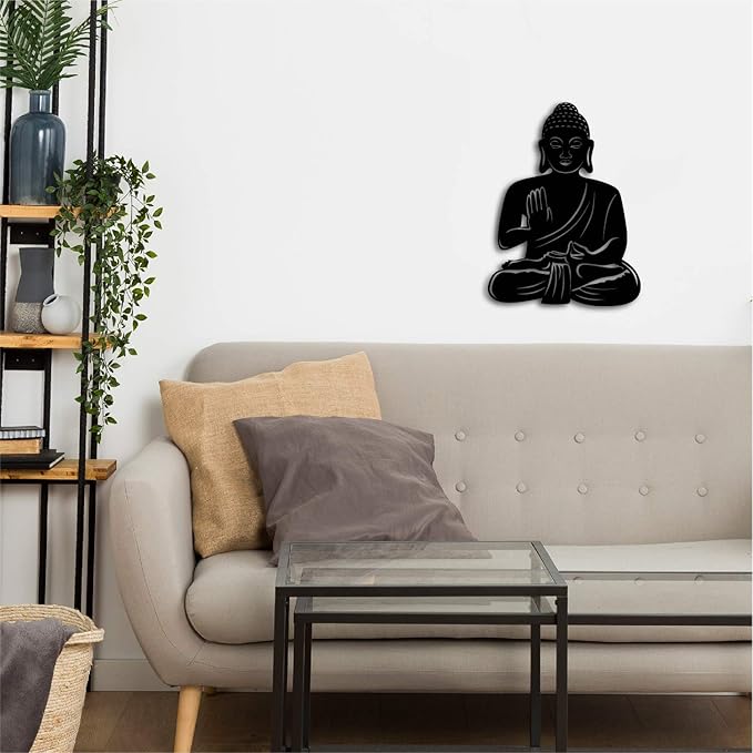 Ecraftindia Buddha Black Engineered Wood Wall Art Cutout | Ready to Hang Home Decor