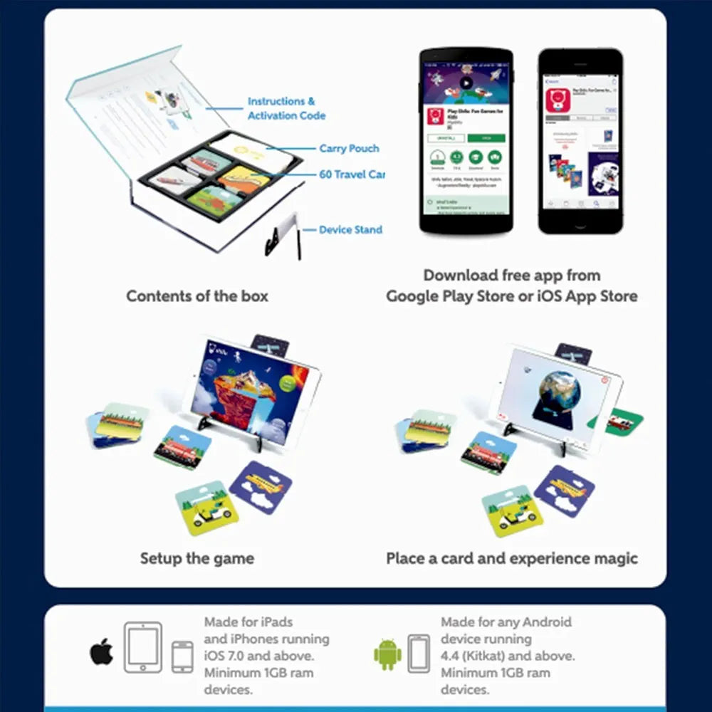 PlayShifu 60 Vehicle Flashcards for Kids - 4D Educational iOS and Android Travel Augmented Reality Based Fun Learning, Interactive Game 