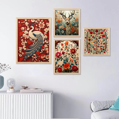 Kotart Madhubani Art Paintings with Frame Traditional Framed Painting Set of 4 Frames E