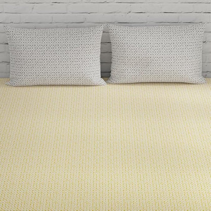 Huesland by Ahmedabad Cotton 144 TC King Size Bedsheet Cotton with 2 Pillow Covers | Yellow & Grey