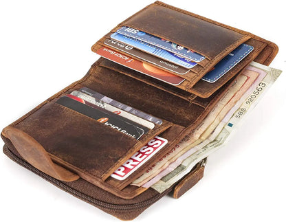 Goatter Men's Hunter Leather RFID Blocking Wallet, Big Size 