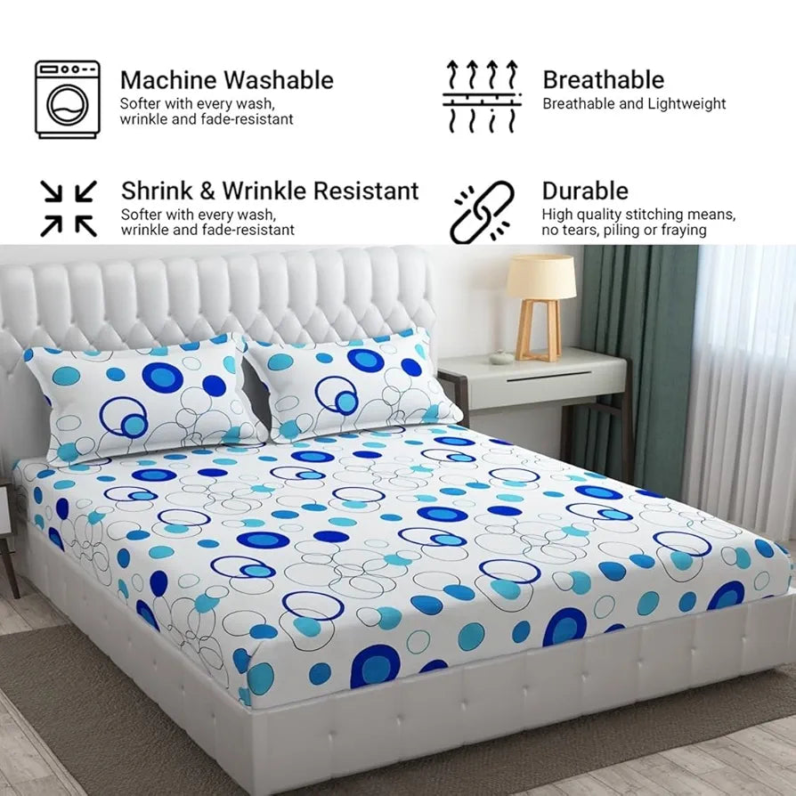 Fresh From Loom Microfiber King Size Bedsheet For Double Bed With 2 Pillow Covers Soft Hypoallergenic 144 TC Circle White