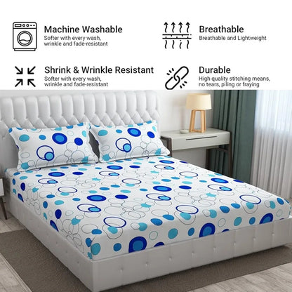 Fresh From Loom Microfiber King Size Bedsheet For Double Bed With 2 Pillow Covers Soft Hypoallergenic 144 TC Circle White