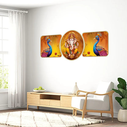Livin'luxe Paintings Ganesha Religious Modern Art Premium Sparkle Lamination Finished Surface Golden Slim Frame RP-47