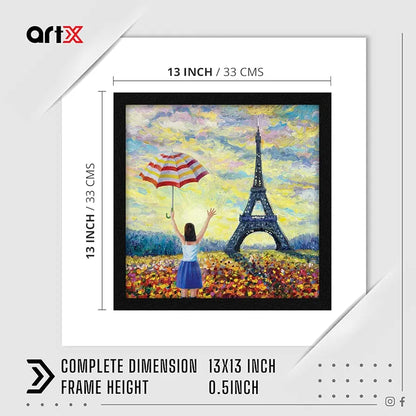 ArtX Paper Eiffel Tower Girl Framed Wall Art Painting