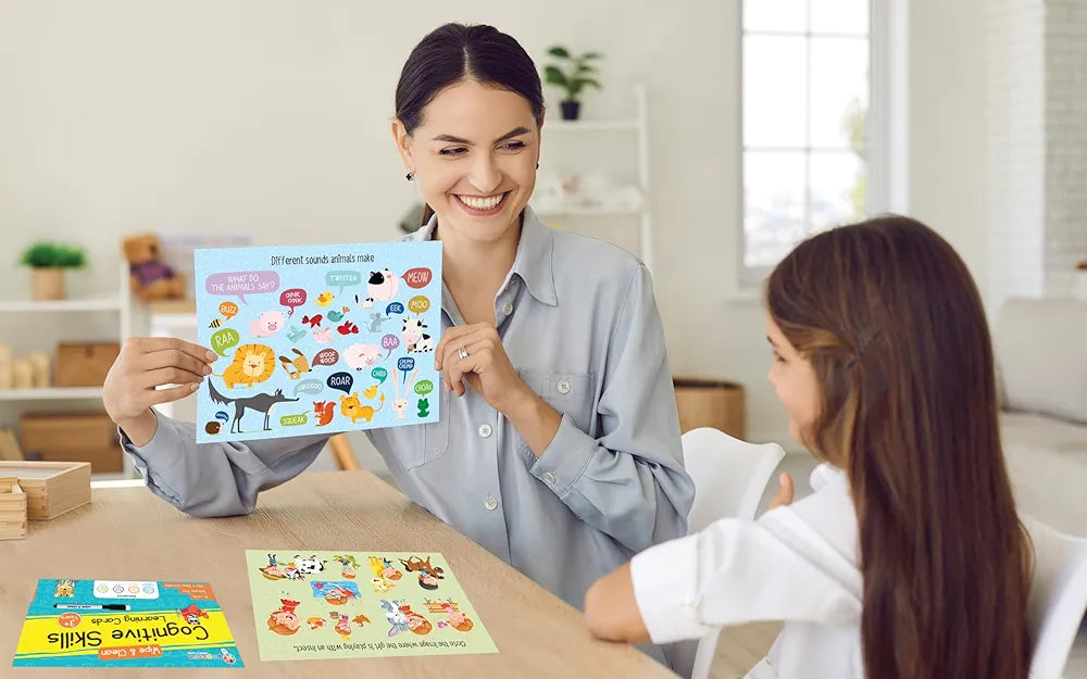 Cognitive Skills Flash Cards for Kids Early Learning Reusable 16 Flashcards for 3+ Years| Improve The Mental Skills | Fun & Easy Learning Way for Preschoolers | Wipe & Clean Marker Pen