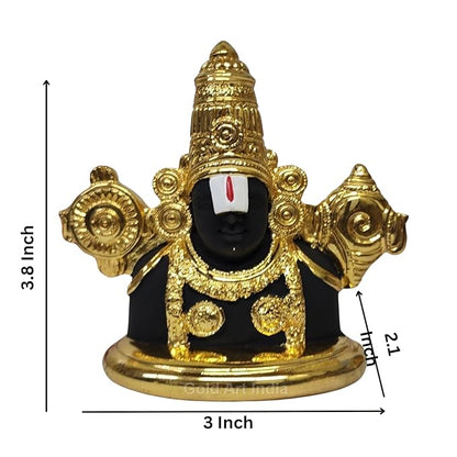 Gold Art India Lord Tirupati Balaji Idol Gold Plated Black Body Murti for Mandir