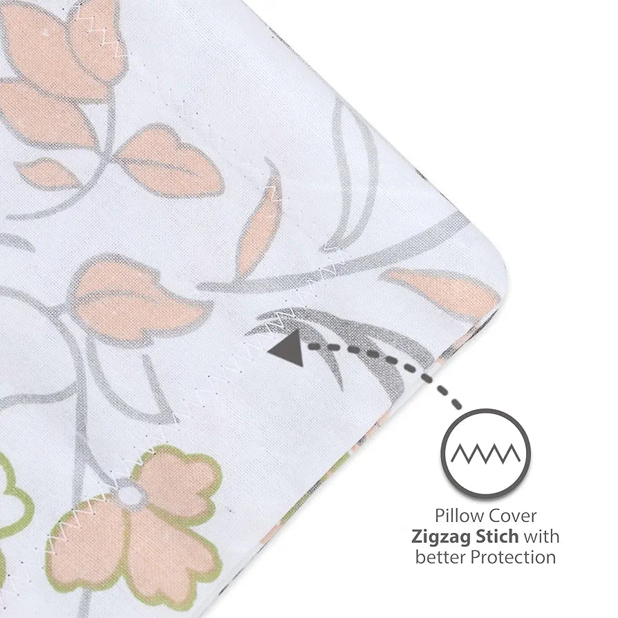 Divine Casa 144 TC 100% Cotton Bedsheet for Single Bed with 1 Pillow Cover Colour Peach Blush