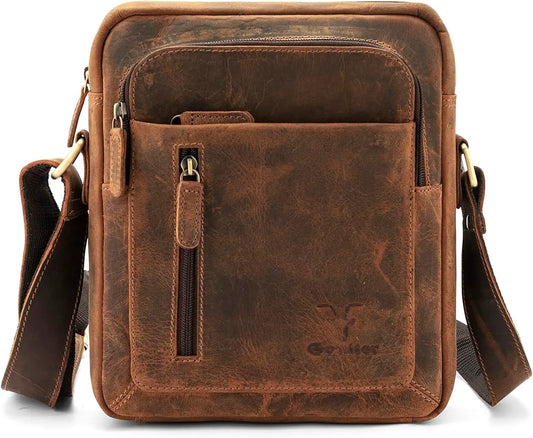 Goatter Genuine Leather Multi Pocket 9" Inch Messenger Sling Bag For Unisex