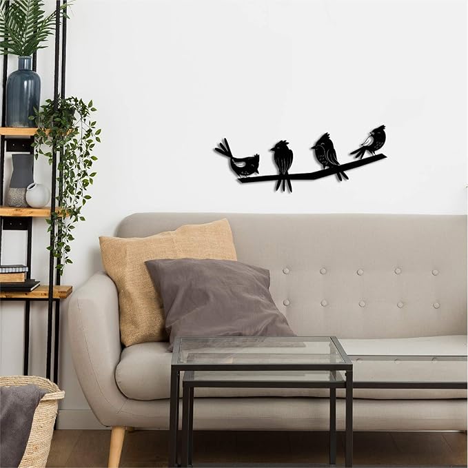 Ecraftindia Birds on a Branch Black Engineered Wood Cutout Wall Art Decor | Nature, Bird Wall Hanging