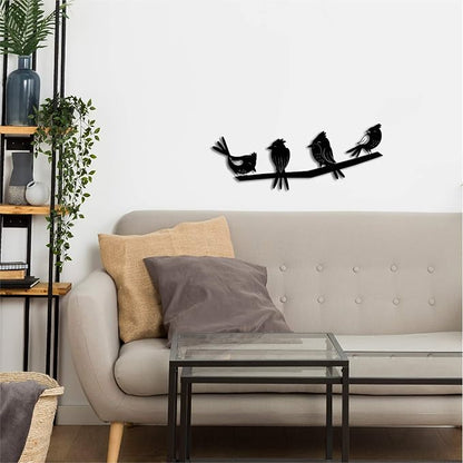 Ecraftindia Birds on a Branch Black Engineered Wood Cutout Wall Art Decor | Nature, Bird Wall Hanging