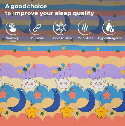 Fresh From Loom Wrinkle Free Glace Animal Print Cotton Bedsheet For Kids With Two Pillow Cover Multicolor 144 Tc Gud Night Multi Color