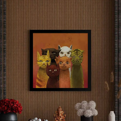 ArtX Group Cat Family Big Canvas Painting For Bedroom and Living Room With Frame