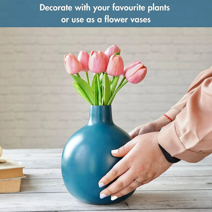 Behoma Metal Flower Vase Opal Blue Flowers not Included