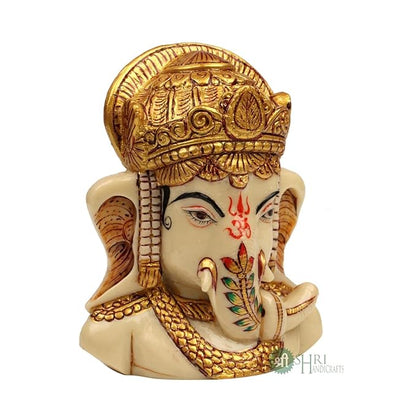 Indicast Resin 4" Inch Lord Ganesha Head Painting Hindu God Ganesh Ganpati Idol Figurine for Home Office House Warming Statue Murti
