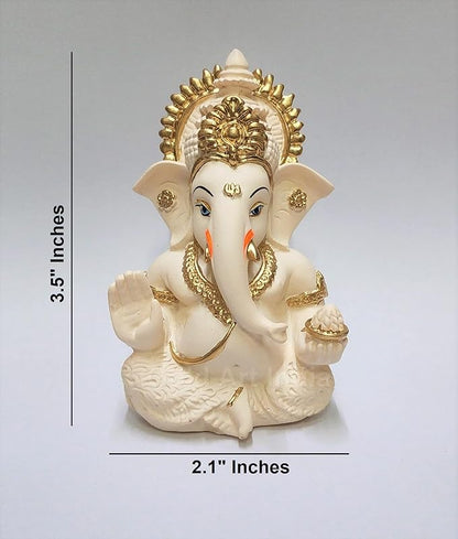 Gold Art India Peach Ivory Finish Ganesha Idol Car Dashboard Idol Ganesha Murti