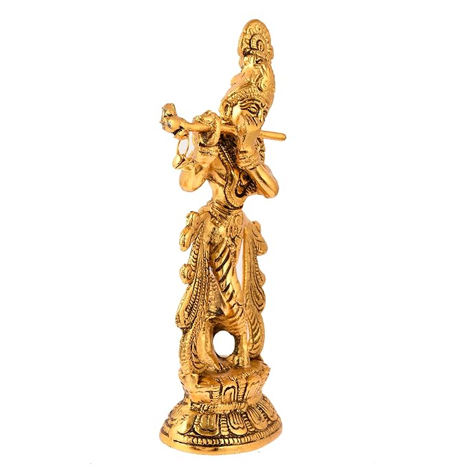 Ecraftindia Golden Lord Krishna Playing Flute Idol