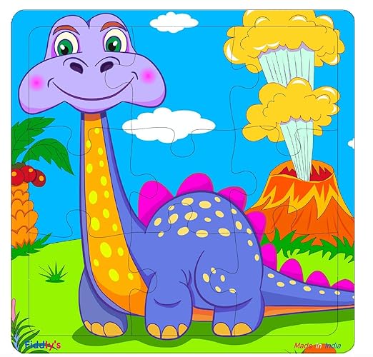 Fiddly's Wood Jigsaw Puzzles for Kids & Children - 9 Pieces | Dinos Pack of 4 | Age 3+