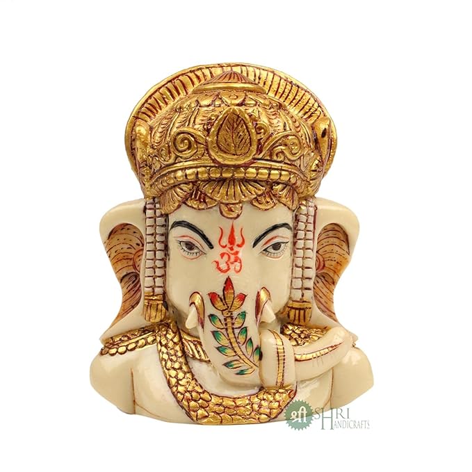 Indicast Resin 4" Inch Lord Ganesha Head Painting Hindu God Ganesh Ganpati Idol Figurine for Home Office House Warming Statue Murti