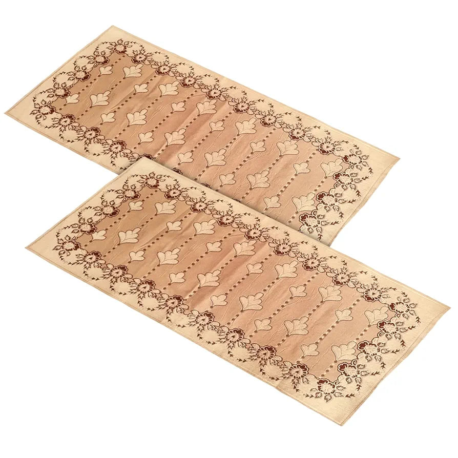 Kuber Industries Rectangular Floral Print Cotton Table Runner for Dining and Center Table Set of 2 Cream