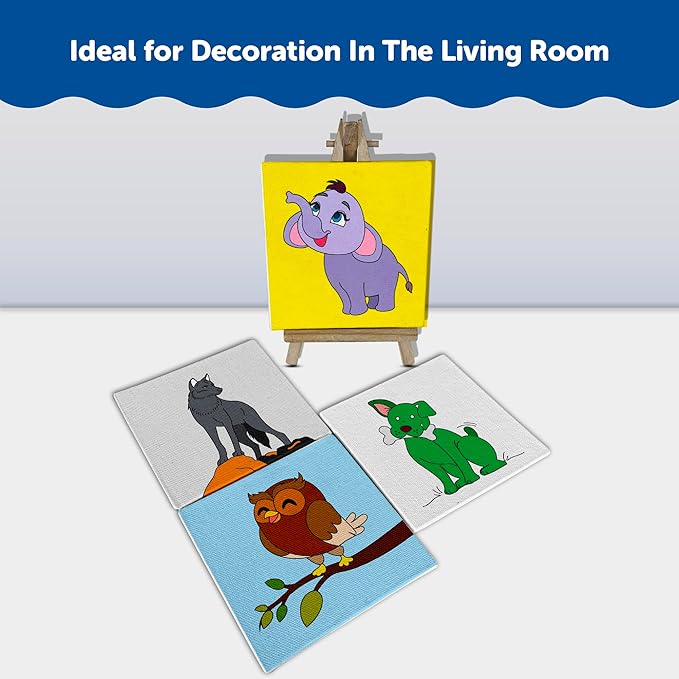 Mini Leaves Mini Canvas Craft Art Paint Kit for Beginner With Wooden Easel, Colours, Painting Brush for Girls Boys 4-6 Years Diy Kit | Set of 4- Animal Theme