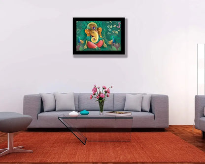 Lifehaxtore Ganesha Art Framed Painting Ganesha with Peacock