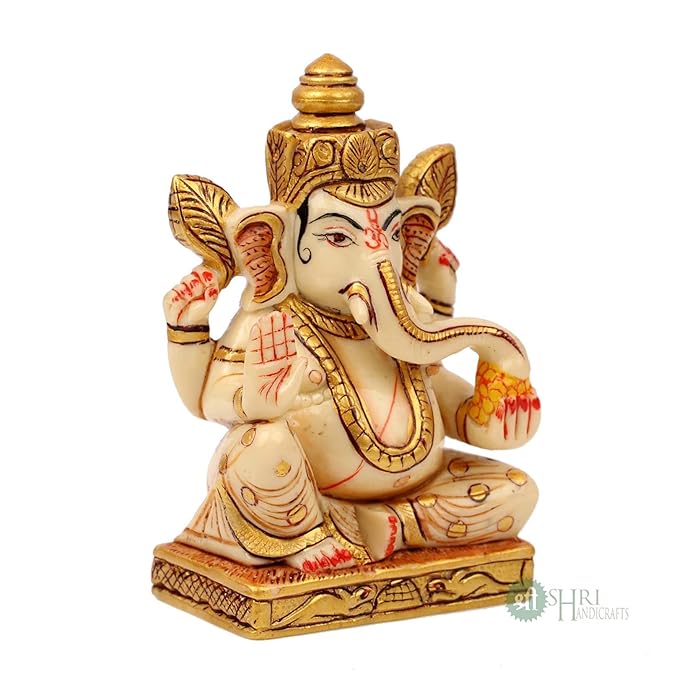 Indicast Resin 5" Inch Lord Ganesha Fine Painting Hindu God Ganesh Ganpati Idol Figurine
