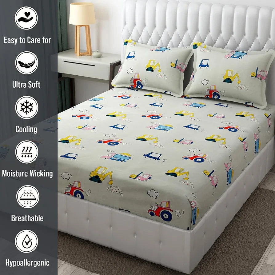 Fresh From Loom Bed Sheet With 2 Pillow Cover Cartoon Printed Double Bed King Size Kids Bedsheet 144 tc