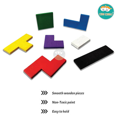 KIDS KINDLY Wooden Jigsaw Puzzle, Tetris Board Game, Monteszori Toys for Preschoolers, Multicolour, Age 3+