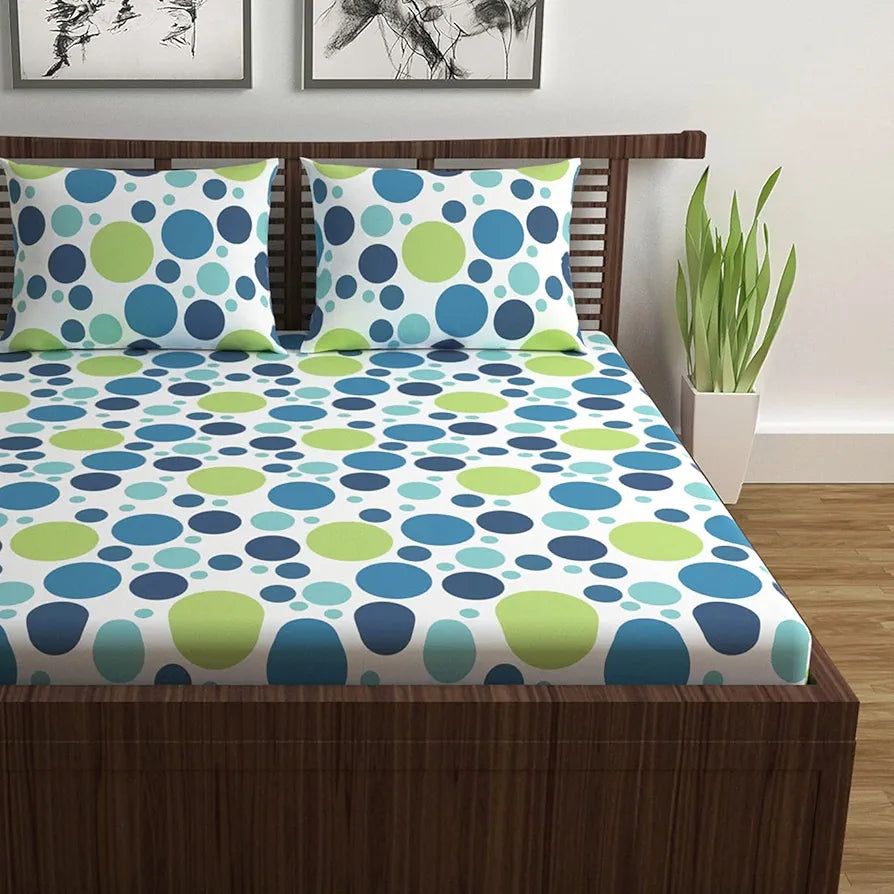 Divine Casa 144 TC 100% Cotton Double Bedsheet with 2 Pillow Covers Geometric Pattern Colour Blue Lagoon