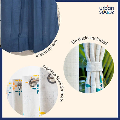 Urban Space Cotton Curtains for Door Set of 3 Curtains for Home Decor Mosaic Yellow and Blue & Aura Indigo