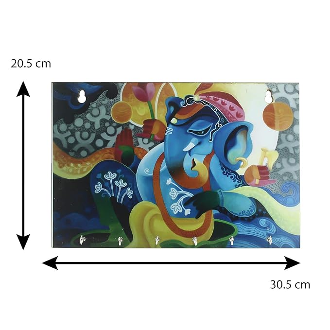Ecraftindia Lord Ganesha Theme Wooden Key Holder With 6 Hooks