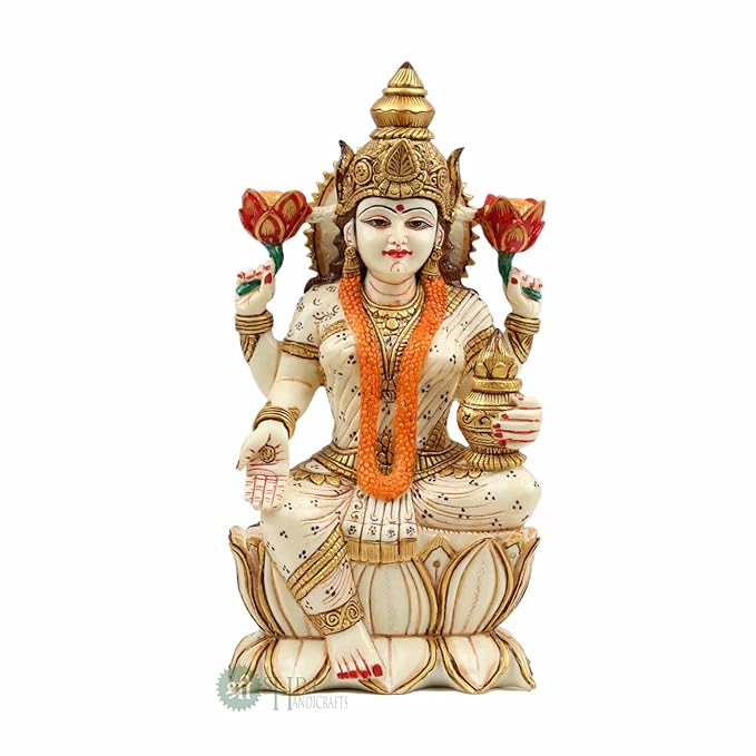 Indicast Resin 8" Inch Lakshmi Fine Painting Goddess Laxmi Idol Diwali Puja Vastu Figurine Gift Article for Home Office