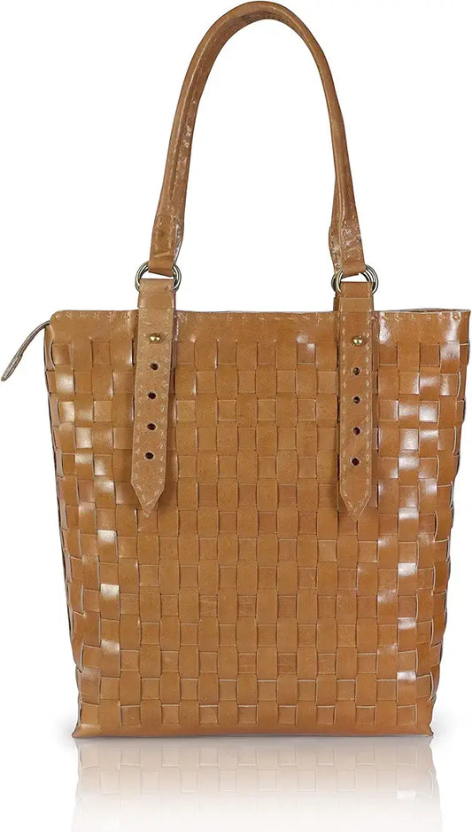 Goatter Genuine Leather Handmade Women's Tote Bag,Tan Color