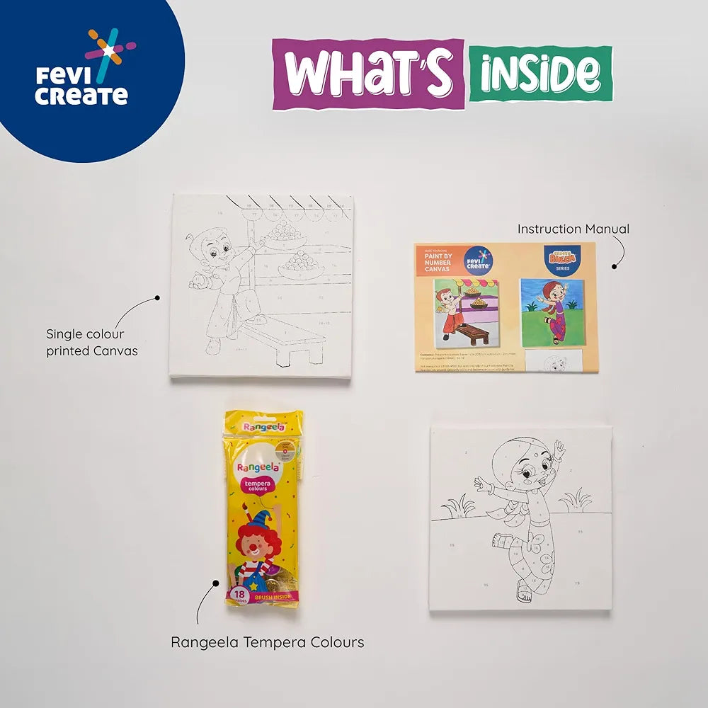 Fevicreate Chhota Bheem Chhutki Paint by Numbers Kit | With 2 printed canvas for painting | All in one DIY Kit | Birthday Gift | Screen-Free Learning | By Fevicol | Best Gift for Boys & Girls 5+ years