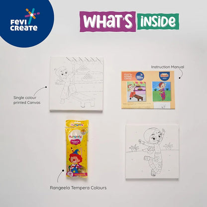 Fevicreate Chhota Bheem Chhutki Paint by Numbers Kit | With 2 printed canvas for painting | All in one DIY Kit | Birthday Gift | Screen-Free Learning | By Fevicol | Best Gift for Boys & Girls 5+ years