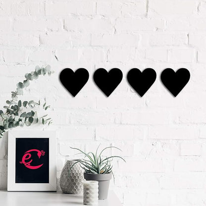 Ecraftindia Set of 4 Hearts Black Engineered Wood Cutout Wall Art Decor | Romantic Wall Hanging