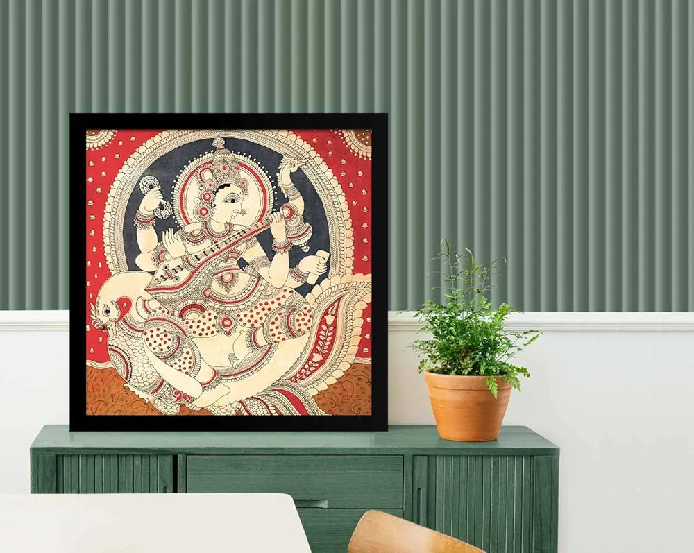 ArtX Saraswati Devi Big Canvas Painting For Living Room With Frame Square