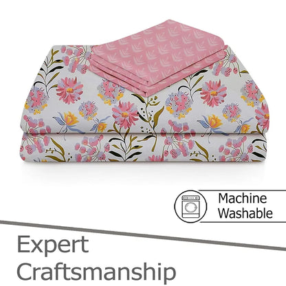 Fresh From Loom Floral XXL Microfiber Soft Cotton Bedsheet 240 TC King Size Bed Cover with 2 Pillow Cover Pink White