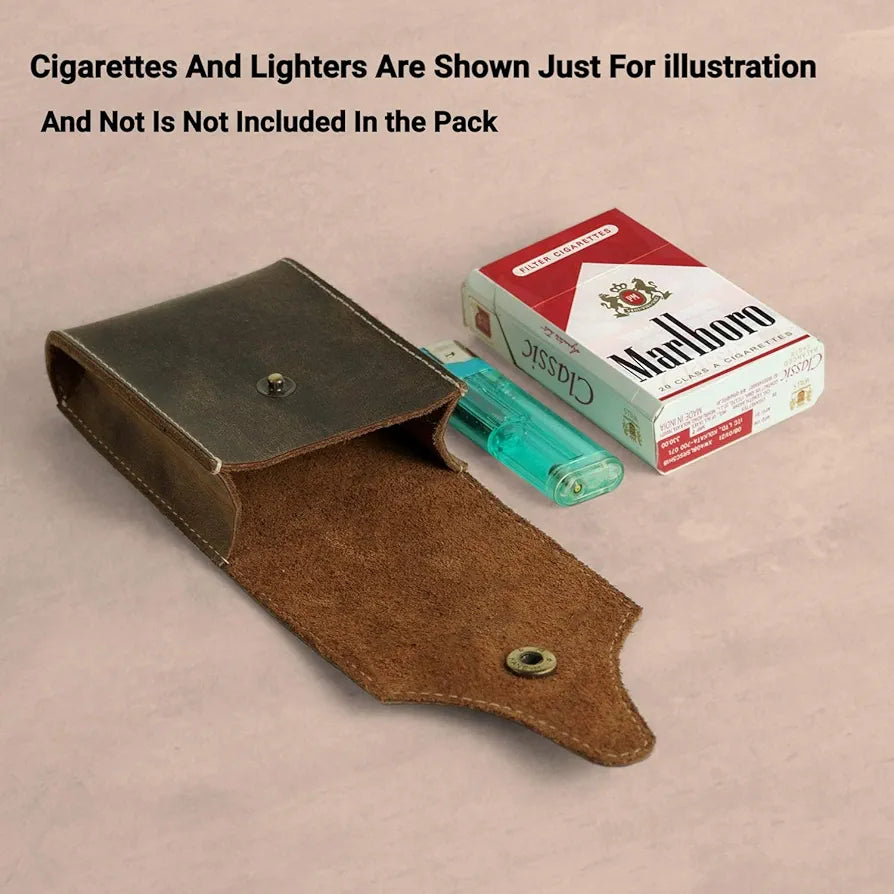 Goatter Leather Material Mens Cigarette & Lighter Cover, Dark Brown 