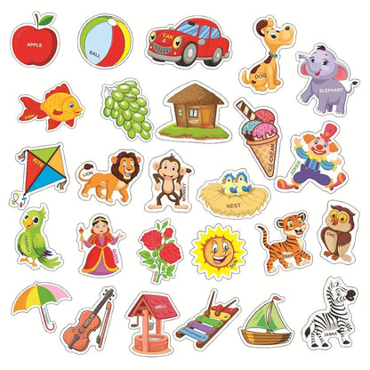 Clever Kids Educational Alphabet Activity Mat  with 13 Both Sides Printed Flash Cards & 26 Transport Vehicle eva Cutouts with Velcro.