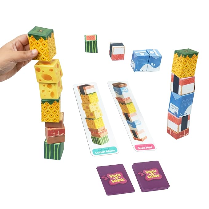 Bloomingo Board Game - Stack a Snack | Interactive Stacking Game for Kids & Adults | Pick a Card & Race to Build You Tower of Treats