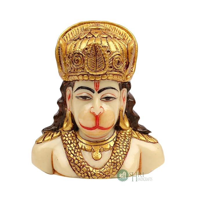 Indicast Resin 4" Inch Lord Hanuman Head Painting Bajrangbali Idol Gift Article Decorative Showpiece Handcrafted Balaji Murti