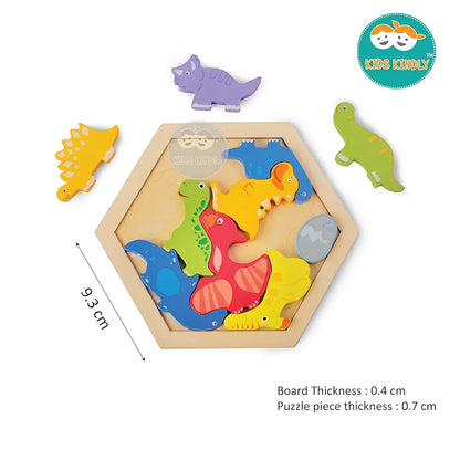 KIDS KINDLY Wooden Dinosaur Puzzle for Kids, Jigsaw Sorting Game, Montessori Puzzle Toy for Toddlers, Shapes Puzzles for Kids, Birthday Gift for Boys & Girls Age 3 4 5 Years