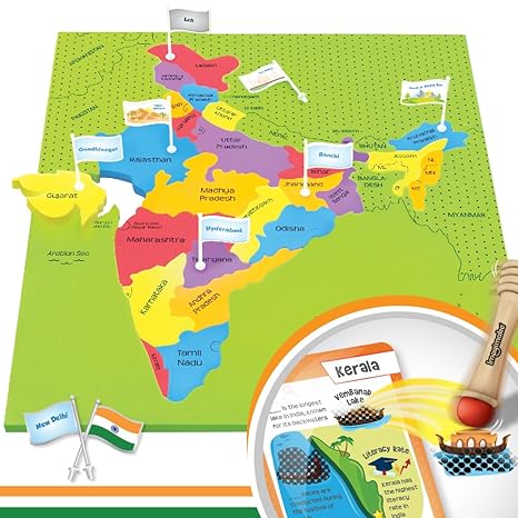 Imagimake Mapology India Map with Flash Card Swipe & Reveal Card Game Educational Toys
