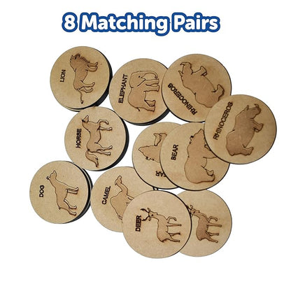 Mini Leaves Wooden Memory Card Game for Kids | Forest Animal Puzzle Set With Wooden Box