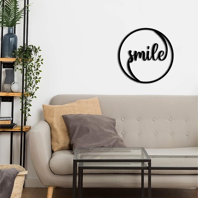 Ecraftindia Smile Black Engineered Wood Cutout Wall Art Decor | Happy, Positive, Cheerful Wall Decor Item