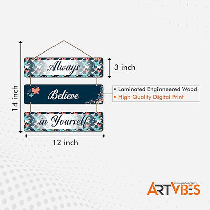 Artvibes Always Believe in Yourself Quote Wooden Wall Hanger for Home Decor | Artwork Ornaments Hanging