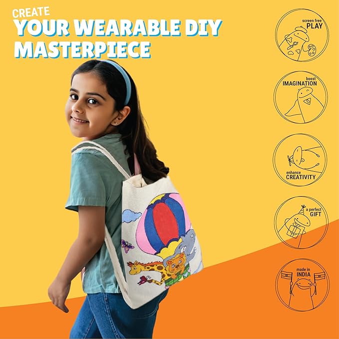 Kalakaram Diy Drawstring Bag Painting Kit | Animal Theme Painting Kit |  Diy Painting Kit for Kids