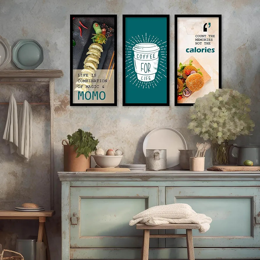 Kotart Quotes Posters with Frame for Restaurant Wall Decoration Momo Set of 3